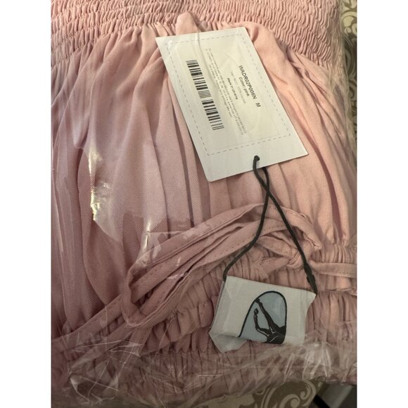 Sleeper Juliette Off Shoulder Smocked Midi Dress M Fairy Pink Shirred NEW $370 - Picture 13 of 14